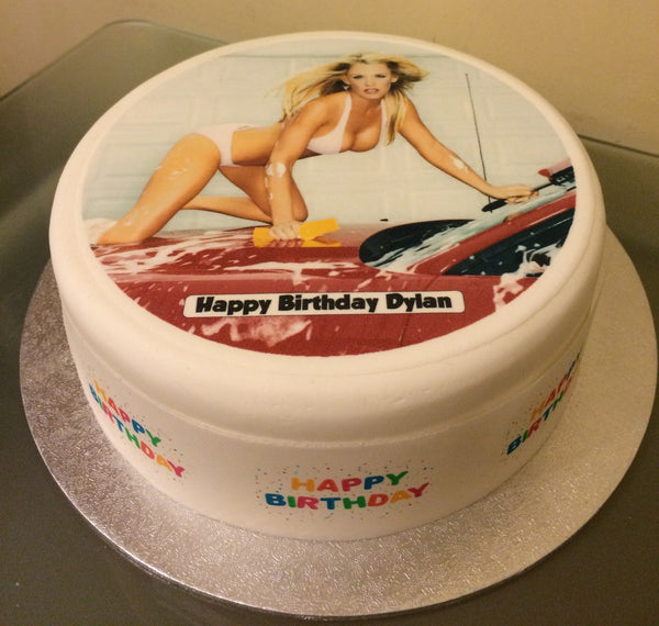 Sexy Girl at Car Wash Edible Icing Cake Topper or Ribbon