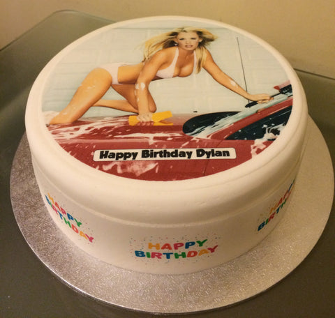 Sexy Girl at Car Wash Edible Icing Cake Topper or Ribbon