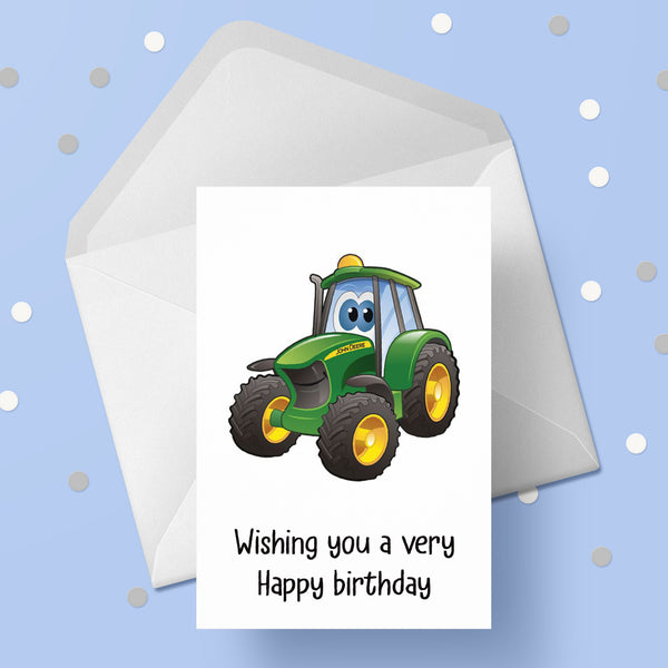 Green Cartoon Tractor Birthday Card