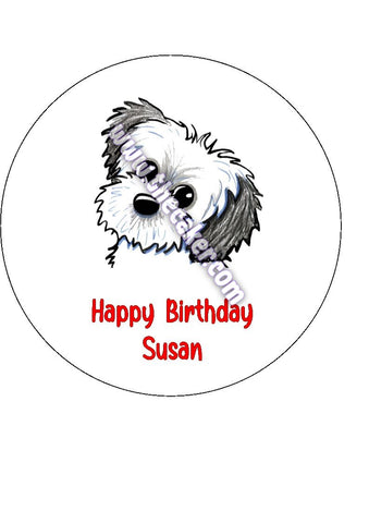 Cavapoo Dog Edible Icing Cake Topper or Ribbon