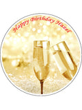 Champagne Bottle 02 Edible Icing Cake Topper or Ribbon