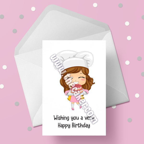 Chef Birthday Card 05 - Female Baker