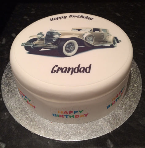 Classic Vintage Car Edible Icing Cake Topper or Ribbon