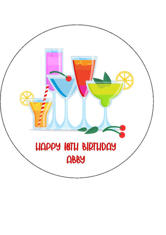 Cocktails 02 Edible Icing Cake Topper or Ribbon