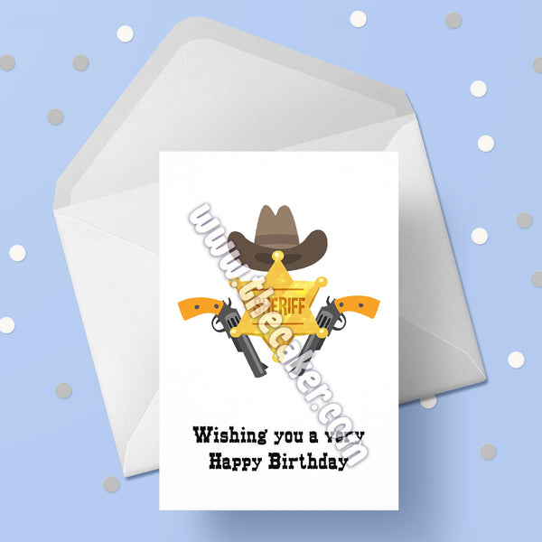 Cowboy Sheriff Hat & Badge Birthday Card