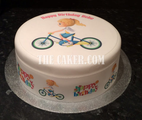 Bicycle Edible Icing Cake Topper 05 - Girl on Bike