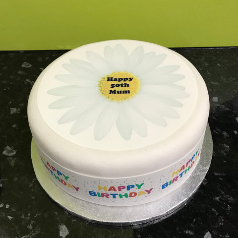 Daisy Flower Edible Icing Cake Topper or Ribbon