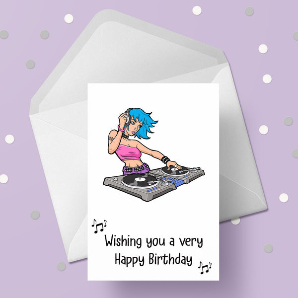 Music Decks DJ Birthday Card 02 - Female DJ