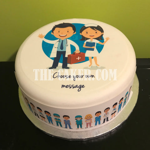 Doctor & Nurse Edible Icing Cake Topper or Ribbon 02
