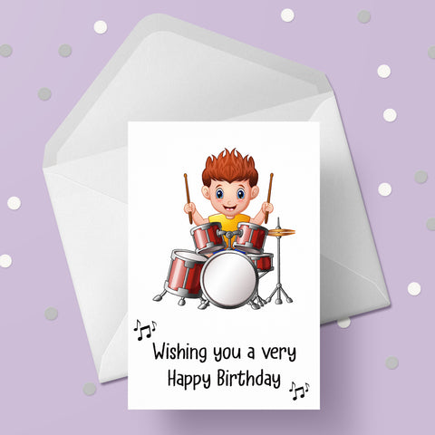 Drums Birthday Card 03 - Boy Drummer