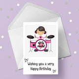 Drums Birthday Card 02 - Girl Drummer