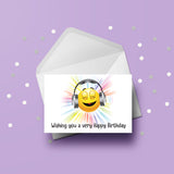 Headphones Birthday Card 01 - Funny Emoji