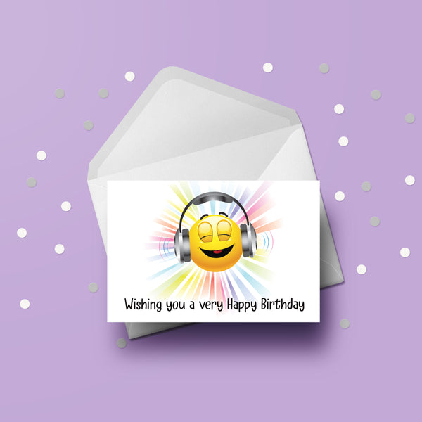 Headphones Birthday Card 01 - Funny Emoji