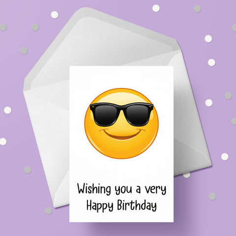 Emoji 04 Birthday Card - smiley face with Sunglasses / shades