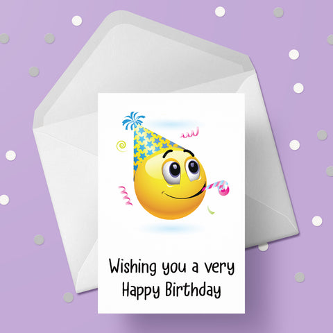 Emoji 06 Birthday Card - Birthday Hat Smiley Face