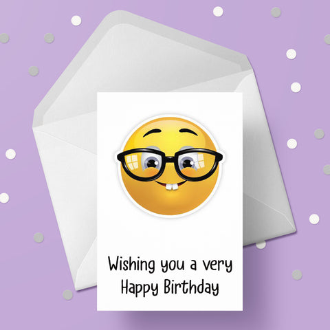 Emoji 05 Birthday Card - Smiley Face with Glasses