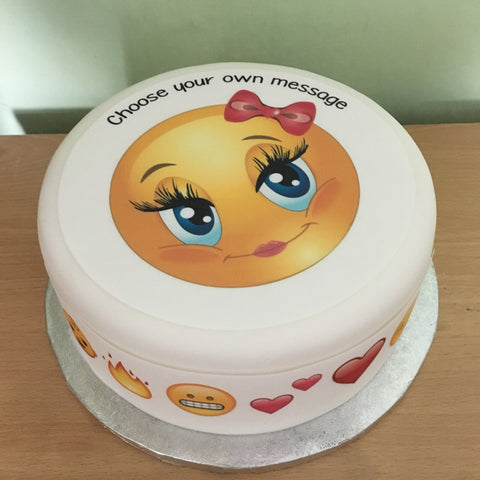 Emoji 02 Edible Icing Cake Topper - Cute Girl Smiley Face
