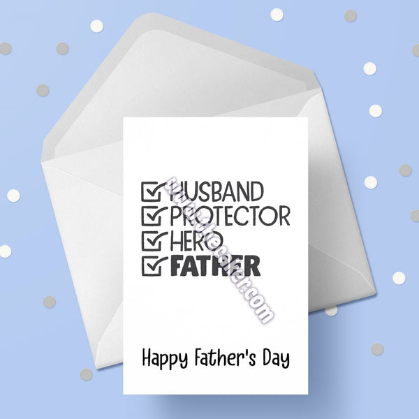 Father's Day Card 41 - Husband / Protector / Hero