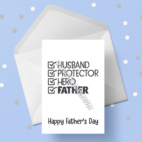 Father's Day Card 18 - Husband / Protector / Hero