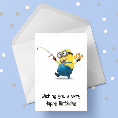 Fishing 05 Birthday Card - Funny Minion