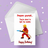 Birthday Card 29 - Funny Fireman Blowing out candles