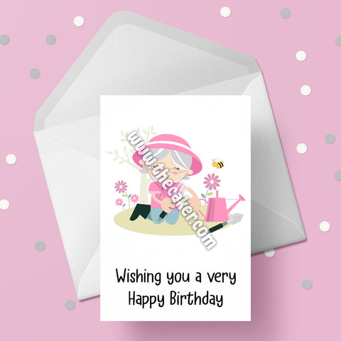 Gardening 01 Birthday Card - Female Gardener