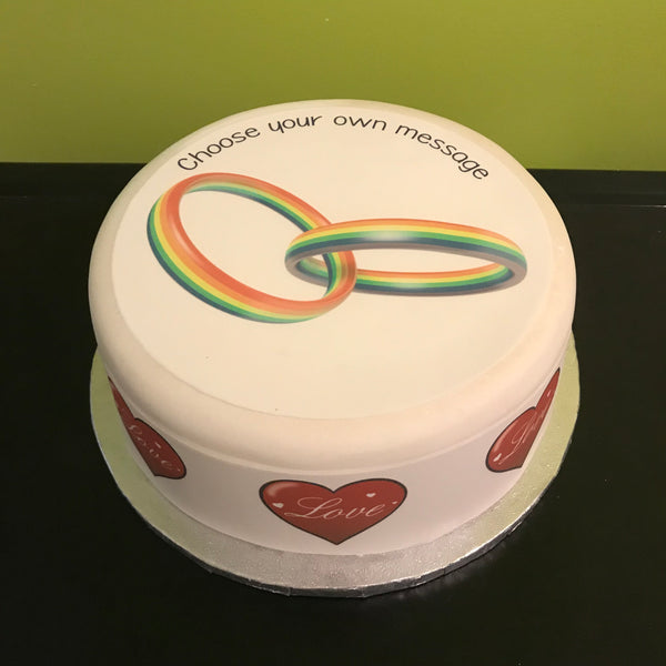 Gay Wedding Edible Icing Cake Topper 03 - LGBTQ+ Rings