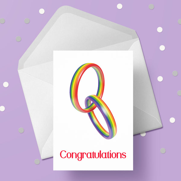 Gay Wedding 03 Card - Rainbow Rings