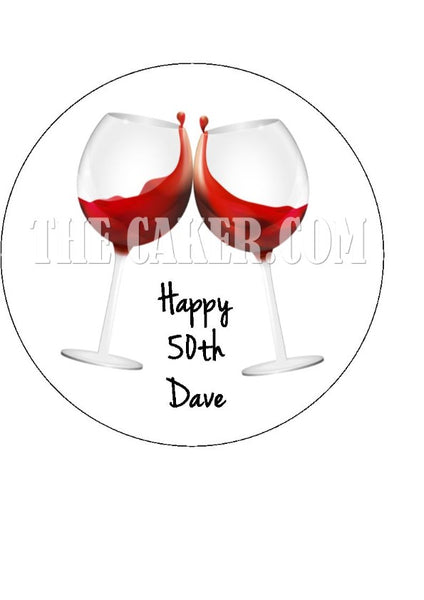 Red Wine Glasses Edible Icing Cake Topper