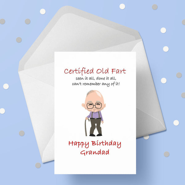 Grandad 03 Birthday Card - Funny old man farting
