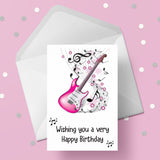 Pink Guitar Birthday Card
