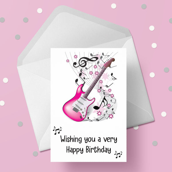 Pink Guitar Birthday Card