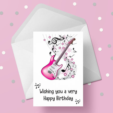 Pink Guitar Birthday Card
