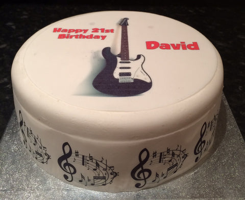 Black Guitar 02 Edible Icing Cake Topper or Ribbon