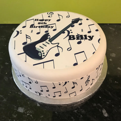 Black Guitar 01 Edible Icing Cake Topper or Ribbon