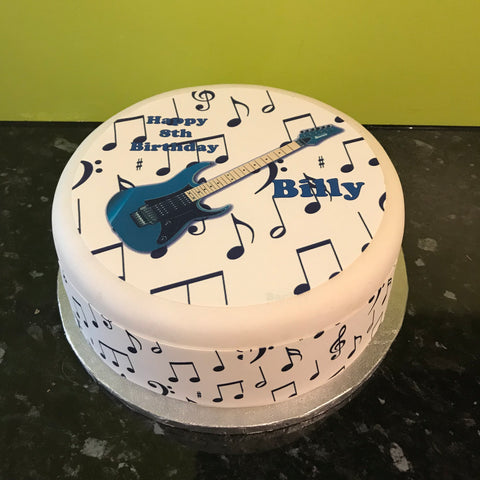 Blue Guitar Edible Icing Cake Topper or Ribbon