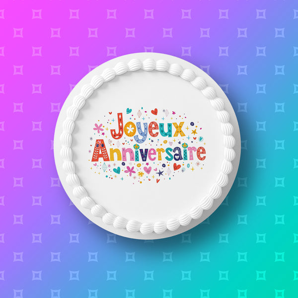 French Happy Birthday Edible Icing Cake Topper