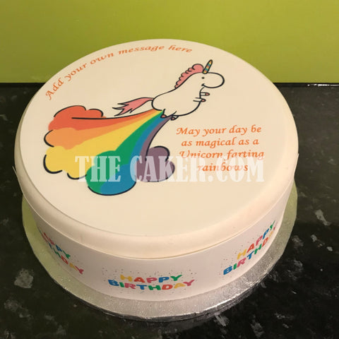 Happy Birthday Edible Icing Cake Topper or Ribbon 06 - Farting Unicorn
