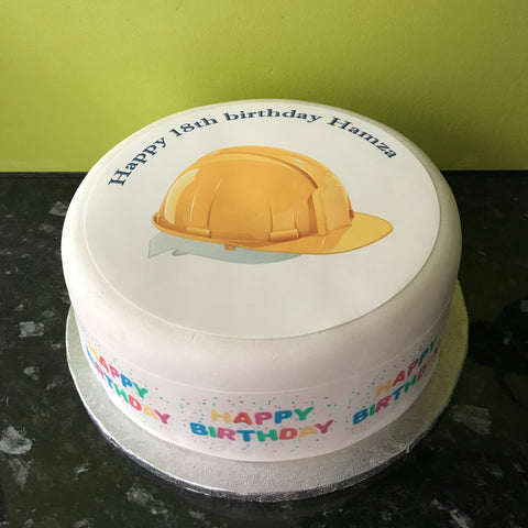 Builder Hard Hat / Building Site Helmet Edible Icing Cake Topper or Ribbon