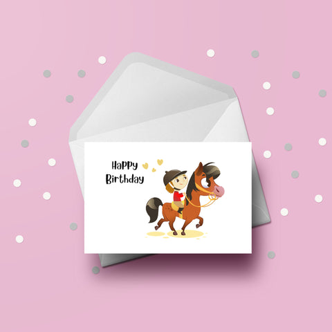 Horse 04 Birthday Card - Girl Riding Horse