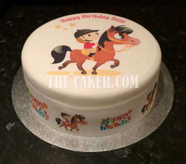 Horse 04 Edible Icing Cake Topper - Girl horse riding