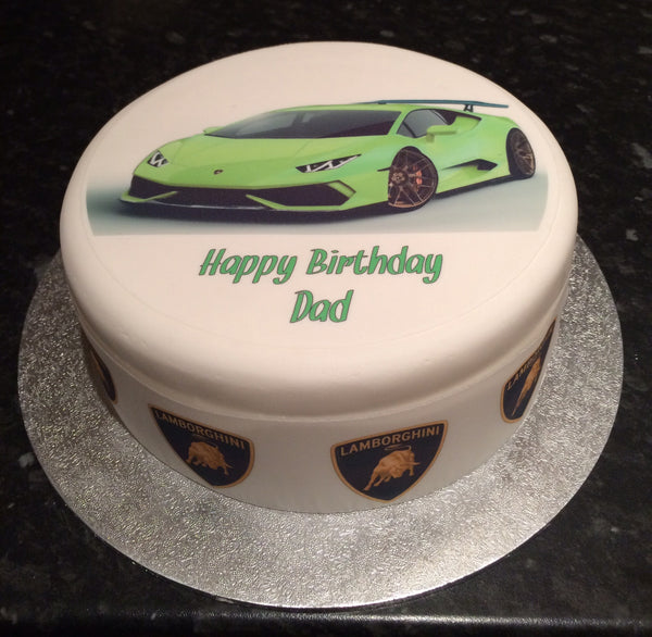 Lamborghini Racing Car Edible Icing Cake Topper Green 01