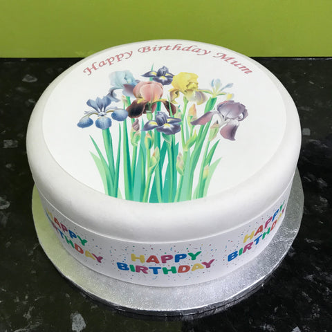 Iris / Irises Flowers Edible Icing Cake Topper or Ribbon