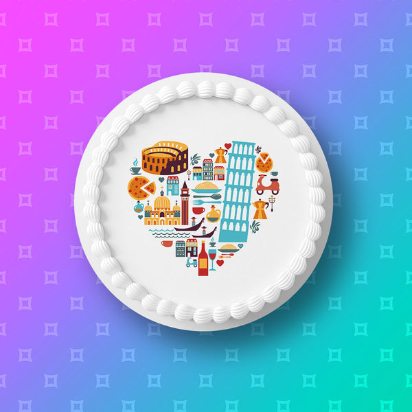 Italy Italian Theme Edible Icing Cake Topper
