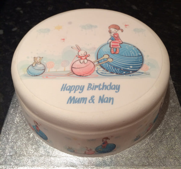 Knit Knitting Edible Icing Cake Topper 01