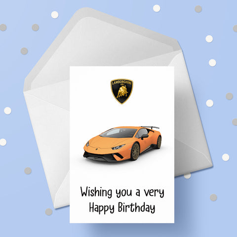 Lamborghini Racing Car 04 (Orange) Birthday Card
