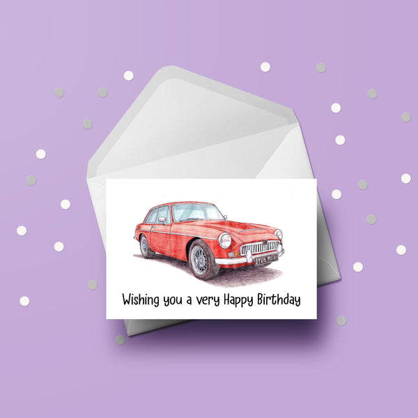 MG Red Car Birthday Card