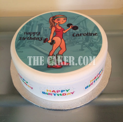 Bodybuilding Lady Edible Icing Cake Topper or Ribbon