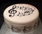 Music Notes Edible Icing Cake Topper 02 - Black & White