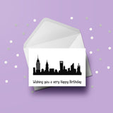 New York USA Skyline Black Birthday Card